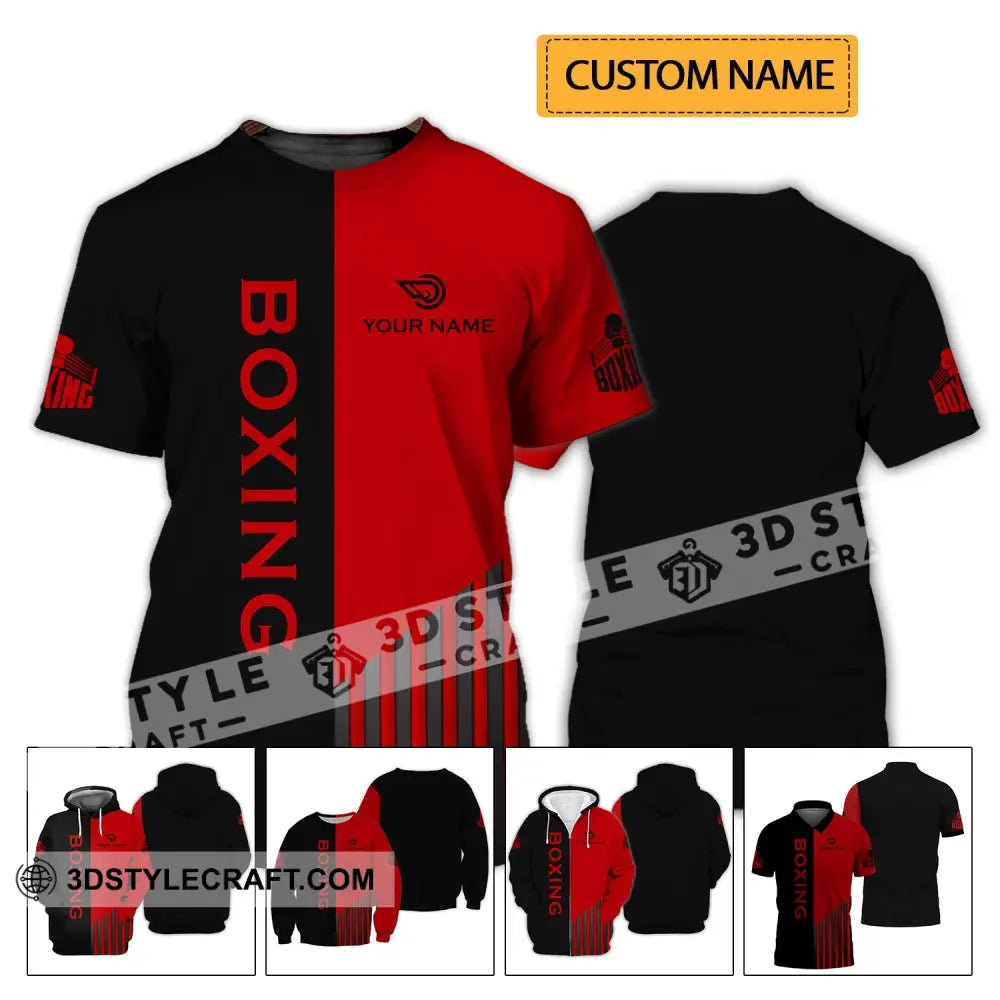 Unisex Shirt - Custom Name Boxing Gift For Player Black And Red 3D T-Shirt