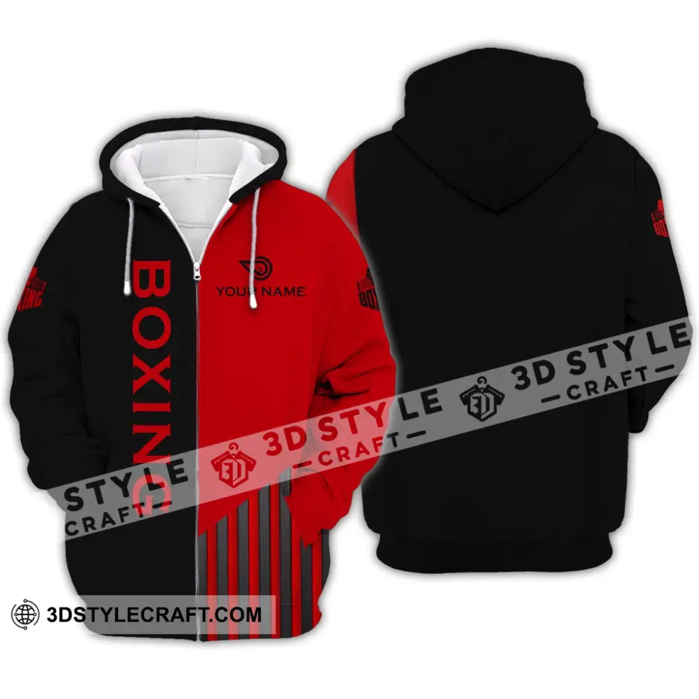 Unisex Shirt - Custom Name Boxing Gift For Player Black And Red 3D Zipper Hoodie / S T-Shirt