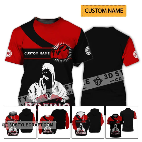 Unisex Shirt - Custom Name Boxing Shirt - Gift For Boxing Player, Black And Red Boxing Shirt style option 2