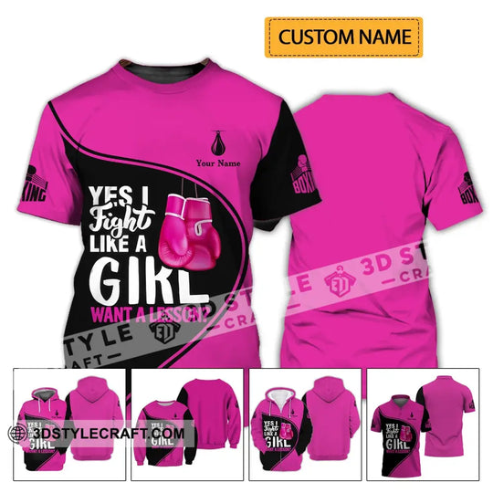 Unisex Shirt - Custom Name Boxing Shirt - Gift For Boxing Player, I Fight Like A Girl Want A Lesson style option 2