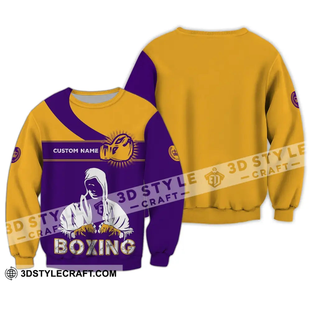 Unisex Shirt - Custom Name Boxing Gift For Player Purple And Yellow Long Sleeve / S T-Shirt