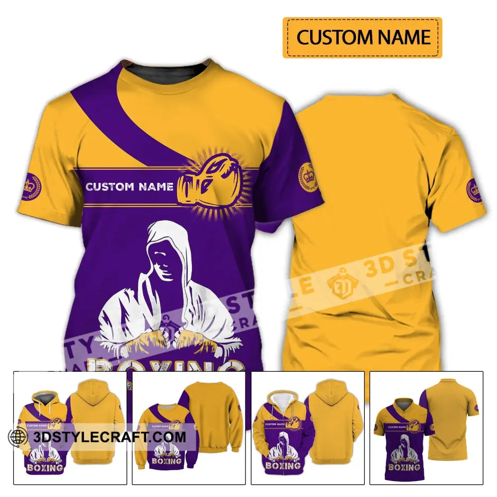 Unisex Shirt - Custom Name Boxing Gift For Player Purple And Yellow T-Shirt