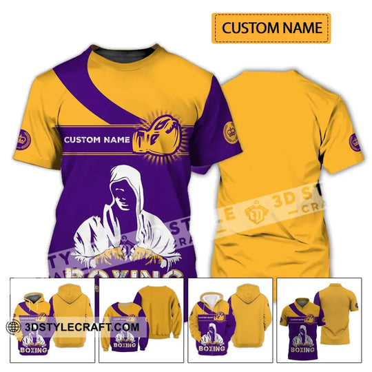 Unisex Shirt - Custom Name Boxing Shirt - Gift For Boxing Player, Purple And Yellow Boxing Shirt style option 2