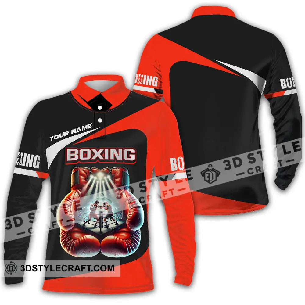 Unisex Shirt - Custom Name Boxing Gloves Long Sleeve Polo / S T-Shirt