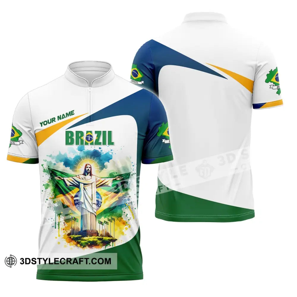 Unisex Shirt Custom Name Brazil Polo Long Sleeve Gift Zipper / S T-Shirt