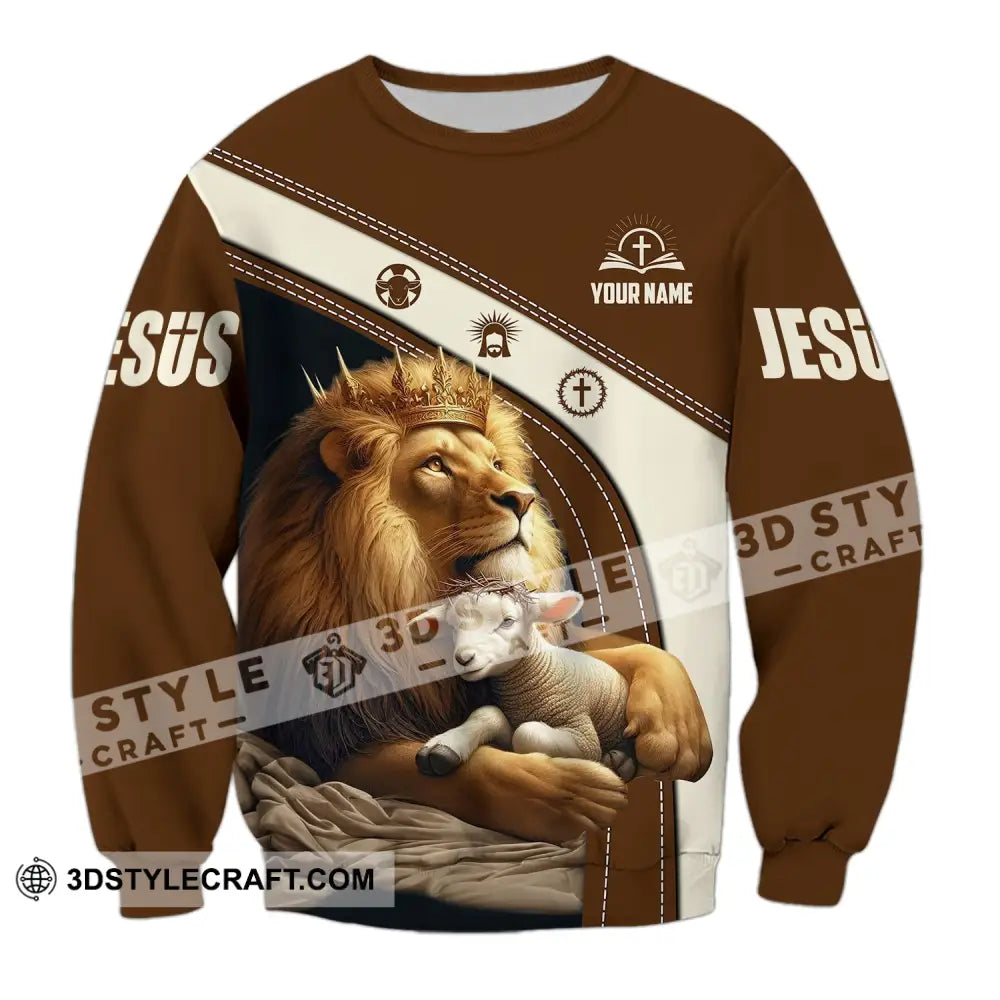 Unisex Shirt - Custom Name Brown Lion Long Sleeve / S T-Shirt