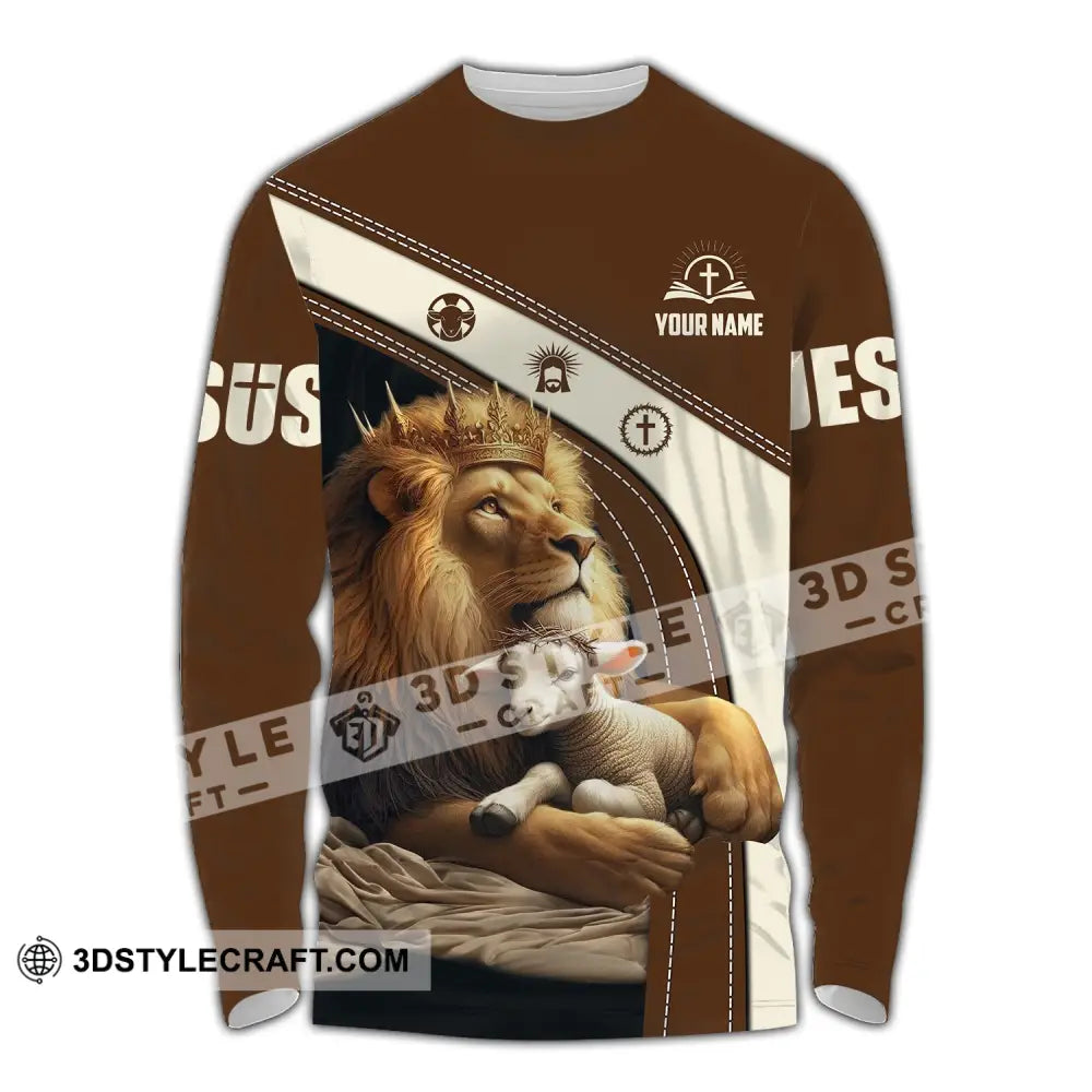 Unisex Shirt - Custom Name Brown Lion Long Sleeve / S T-Shirt