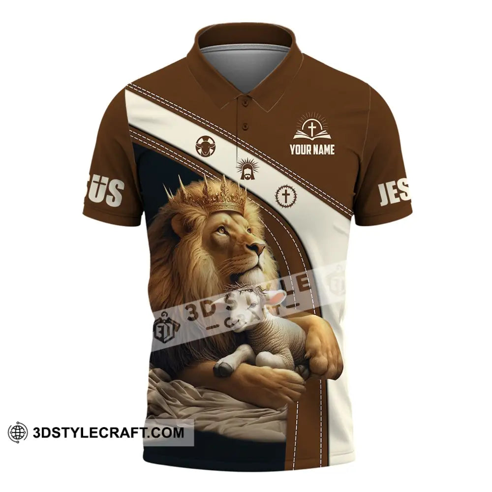 Unisex Shirt - Custom Name Brown Lion Polo / S T-Shirt