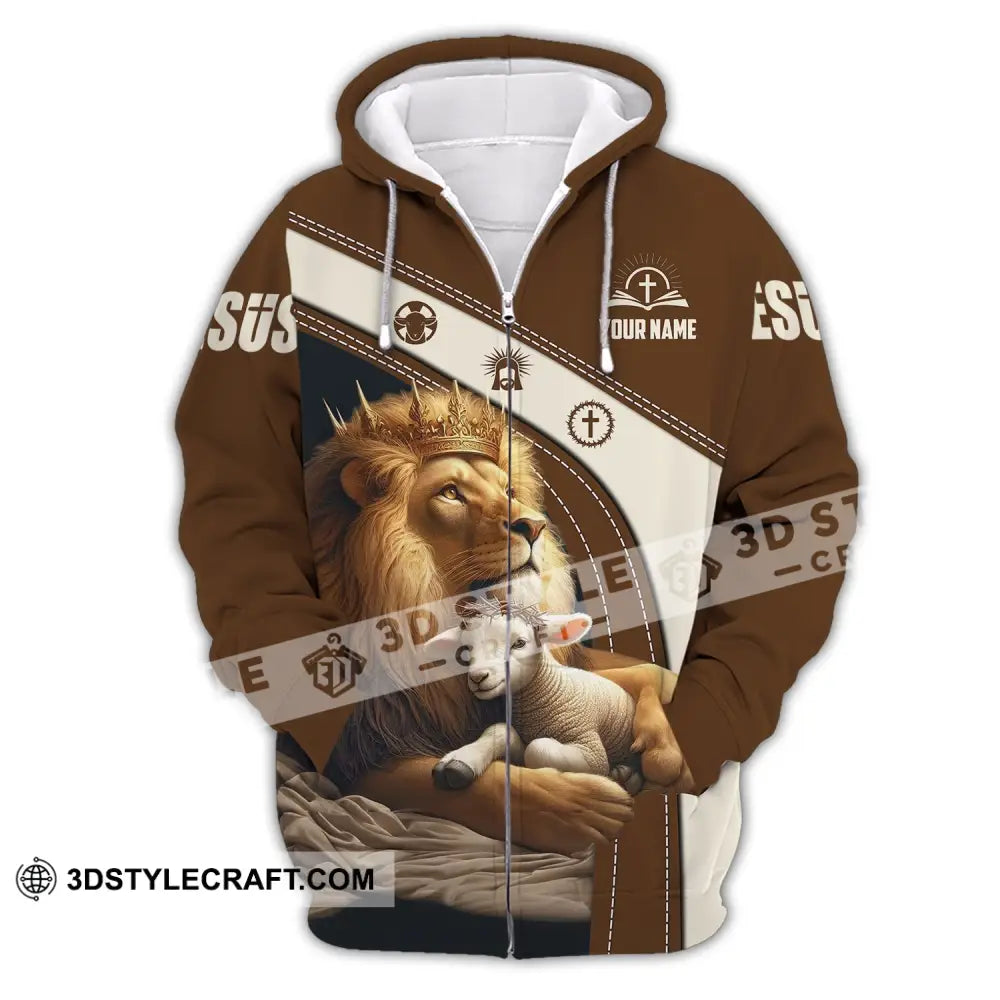 Unisex Shirt - Custom Name Brown Lion Zipper Hoodie / S T-Shirt