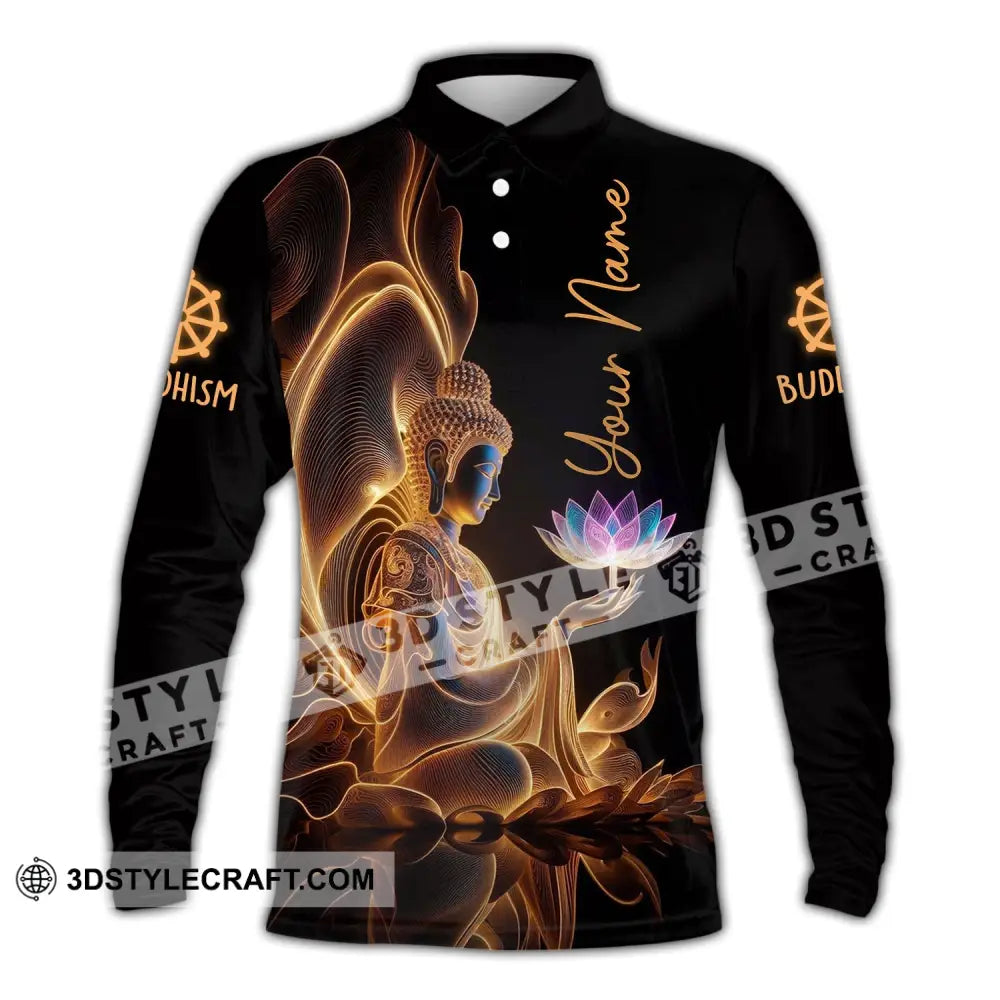 Unisex Shirt - Custom Name Buddha Long Sleeve Polo / S T-Shirt