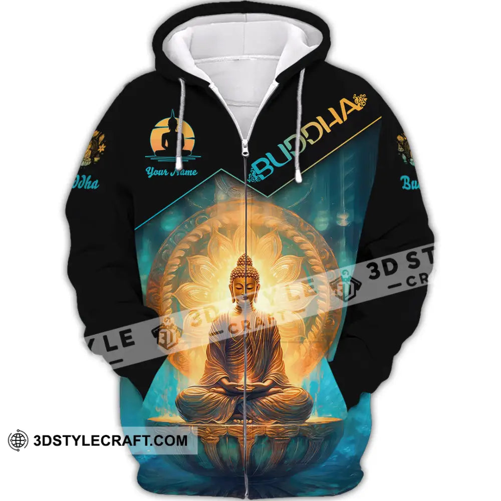 Unisex Shirt Custom Name Buddha Polo Long Sleeve Buddhist T-Shirt Zipper Hoodie / S T-Shirt