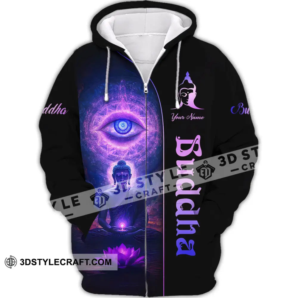 Unisex Shirt Custom Name Buddha Polo Long Sleeve Buddhist T-Shirt Zipper Hoodie / S T-Shirt