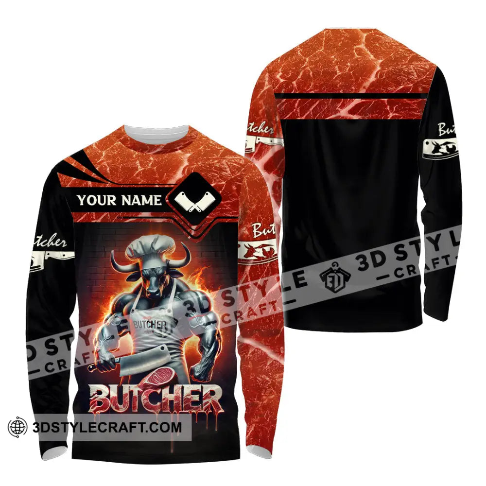 Unisex Shirt Custom Name Butcher T-Shirt Hoodie Long Sleeve Gift / S T-Shirt