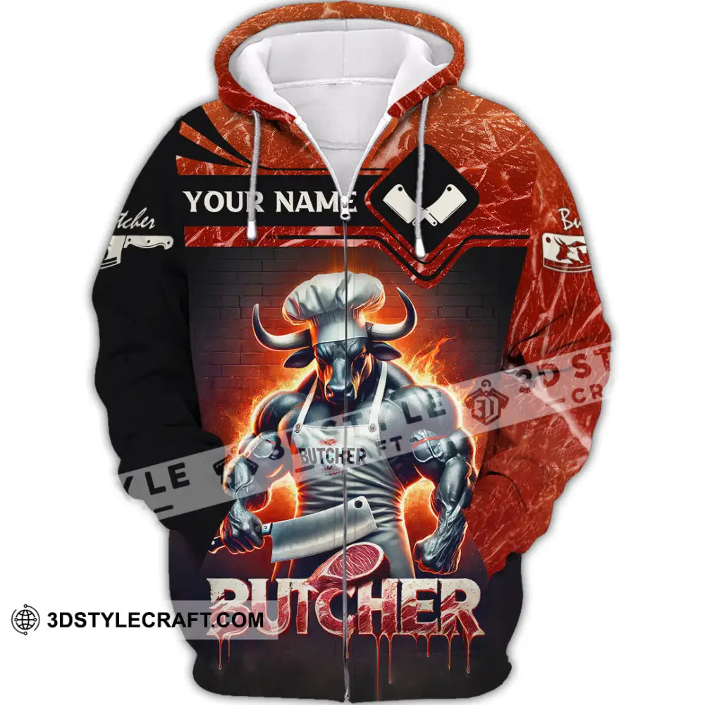 Unisex Shirt Custom Name Butcher T-Shirt Hoodie Long Sleeve Gift Zipper / S T-Shirt