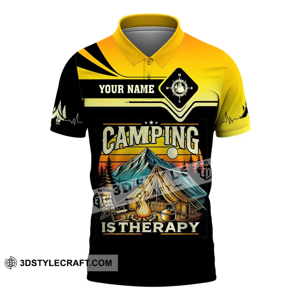 Unisex Shirt Custom Name Camping Is Therapy Hoodie Polo / S T-Shirt