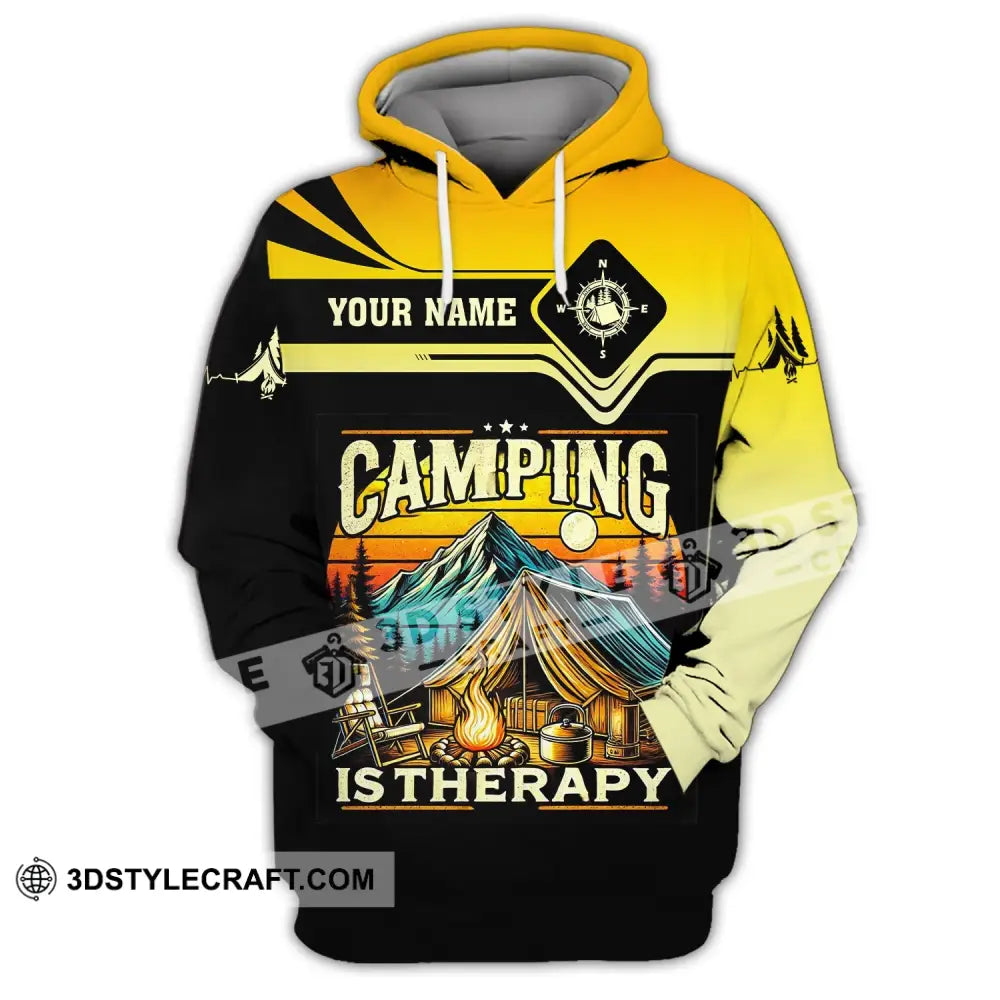 Unisex Shirt Custom Name Camping Is Therapy Hoodie Polo / S T-Shirt