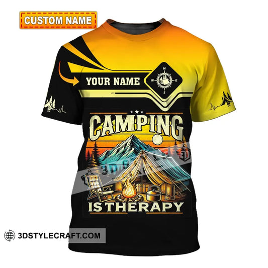 Unisex Shirt Custom Name Camping Is Therapy Hoodie Polo T-Shirt