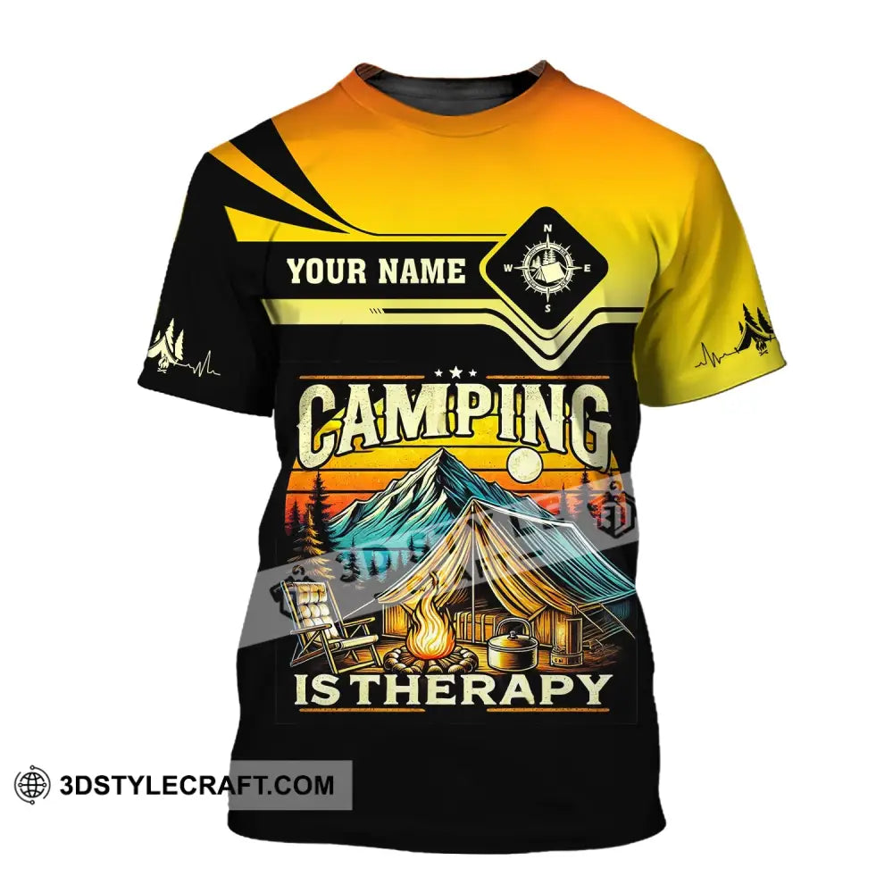 Unisex Shirt Custom Name Camping Is Therapy Hoodie Polo T-Shirt / S T-Shirt