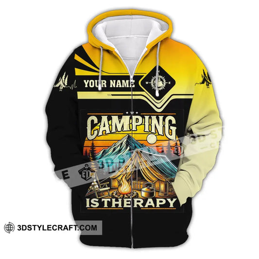 Unisex Shirt Custom Name Camping Is Therapy Hoodie Polo Zipper / S T-Shirt