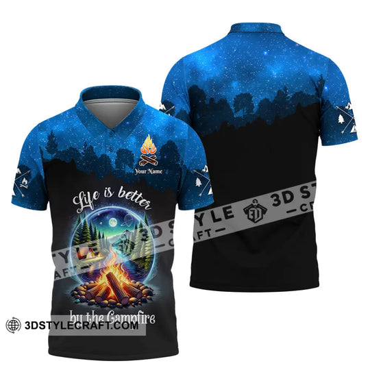 Unisex Shirt, Custom Name Camping Shirt, Camping Polo Long Sleeve, Campfire T-Shirt style option 4