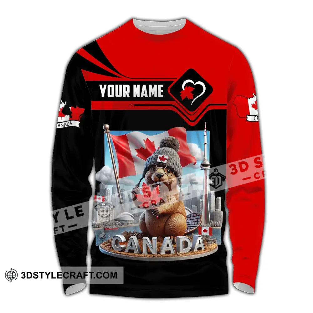 Unisex Shirt - Custom Name Canada Icons Long Sleeve / S T-Shirt