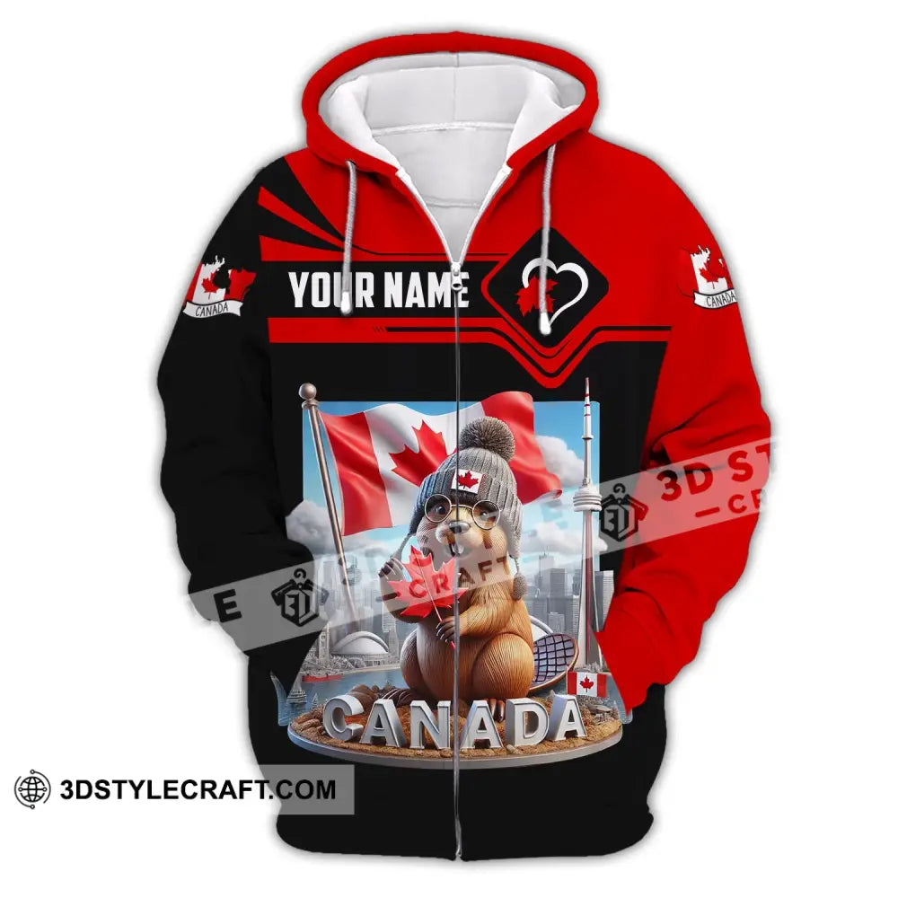 Unisex Shirt - Custom Name Canada Icons Zipper Hoodie / S T-Shirt