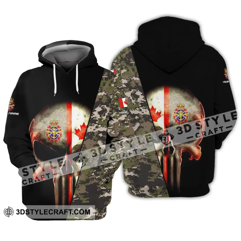 Unisex Shirt - Custom Name Canadian Skull With Camouflage Pattern Hoodie / S T-Shirt