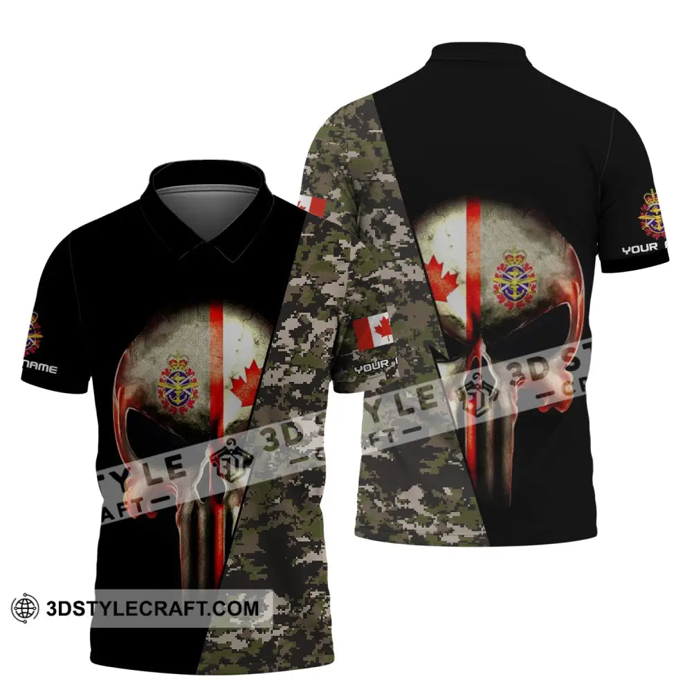 Unisex Shirt - Custom Name Canadian Skull With Camouflage Pattern Polo / S T-Shirt