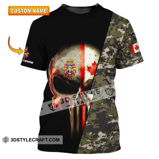 Unisex Shirt - Custom Name Canadian Skull With Camouflage Pattern T-Shirt