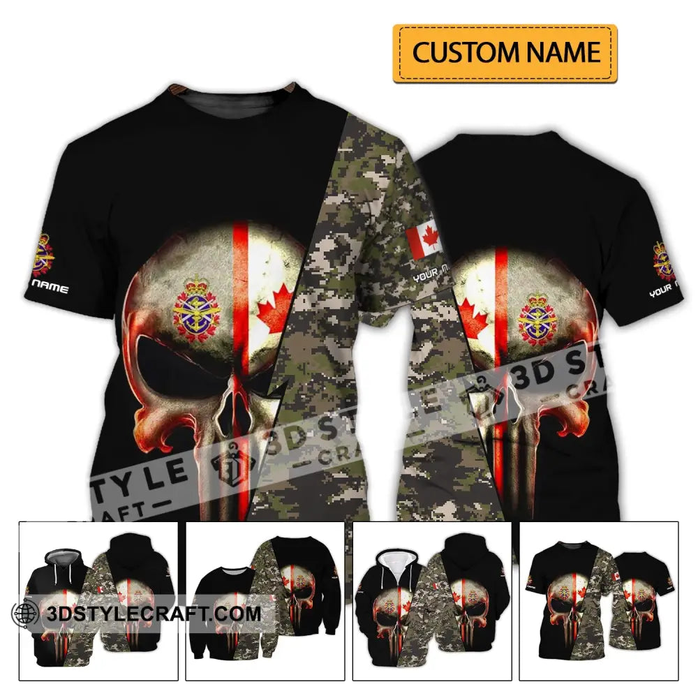 Unisex Shirt - Custom Name Canadian Skull With Camouflage Pattern T-Shirt