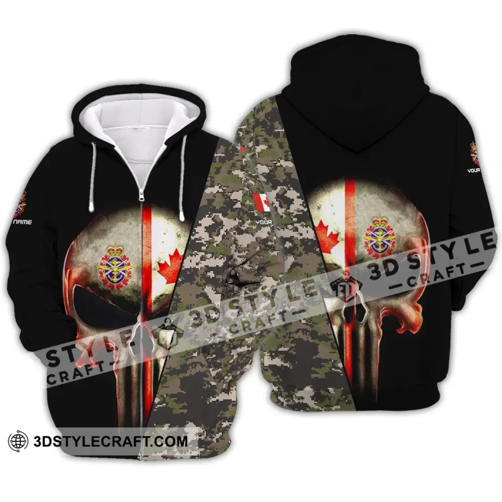 Unisex Shirt - Custom Name Canadian Skull With Camouflage Pattern Zipper Hoodie / S T-Shirt