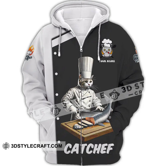 Unisex Shirt, Custom Name Cat Chef Shirt, Cat Chef Polo Long Sleeve Shirt style option 3