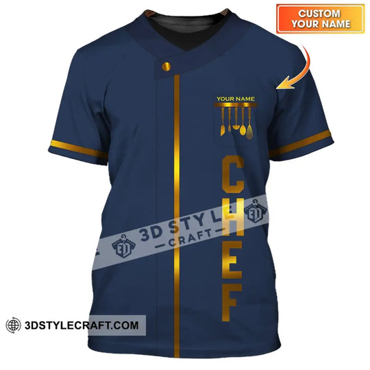 Unisex Shirt - Custom Name Shirt - Chef Dark Blue And Gold Line Shirt style option 1