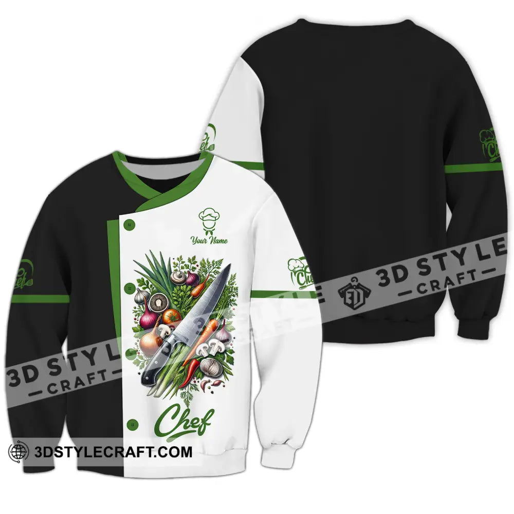 Unisex Shirt - Custom Name Chef Green Vegetables Long Sleeve / S T-Shirt