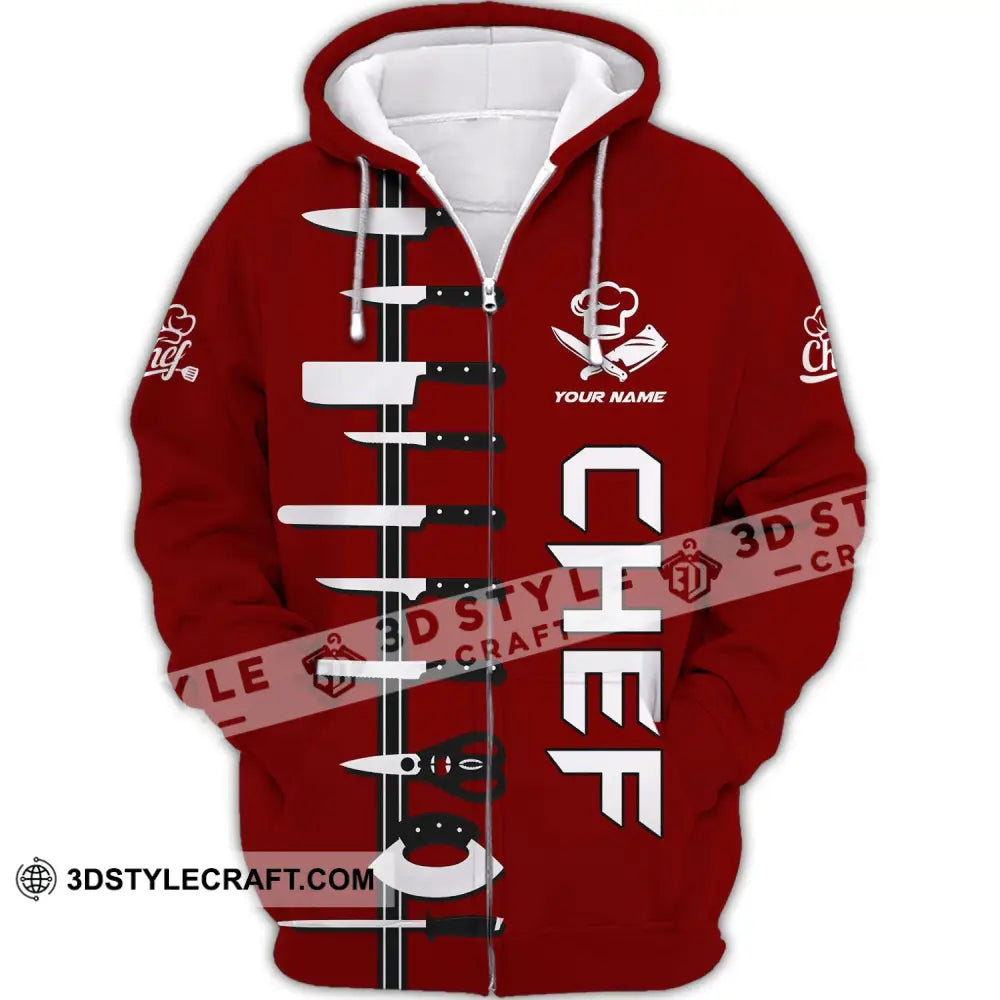 Unisex Shirt - Custom Name Chef Red Zipper Hoodie / S T-Shirt