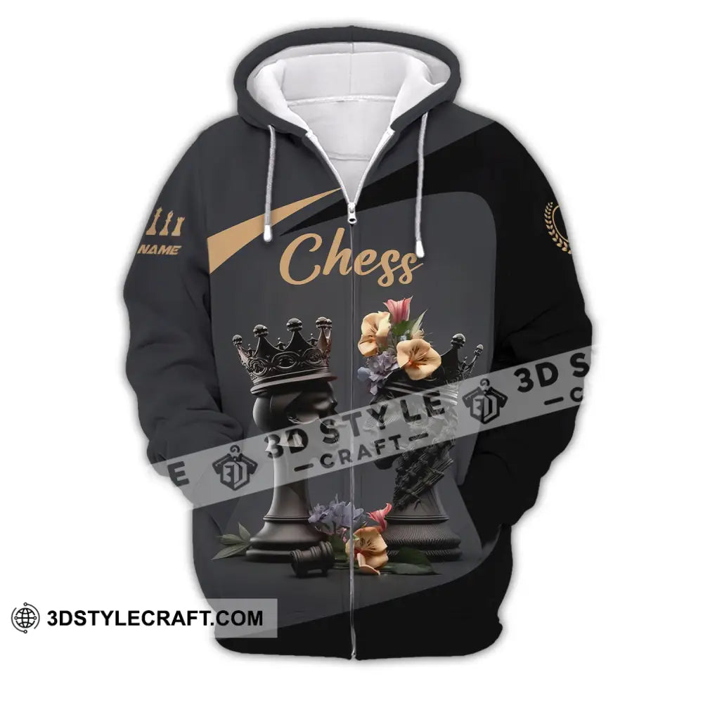 Unisex Shirt Custom Name Chess T-Shirt Game King Queen Zipper Hoodie / S