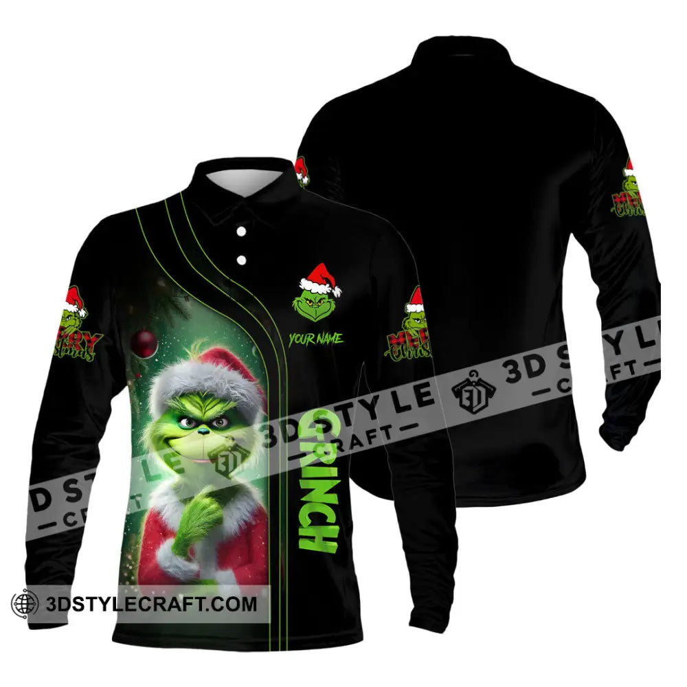 Unisex Shirt Custom Name Christmas Grinch Polo Long Sleeve Gift / S T-Shirt