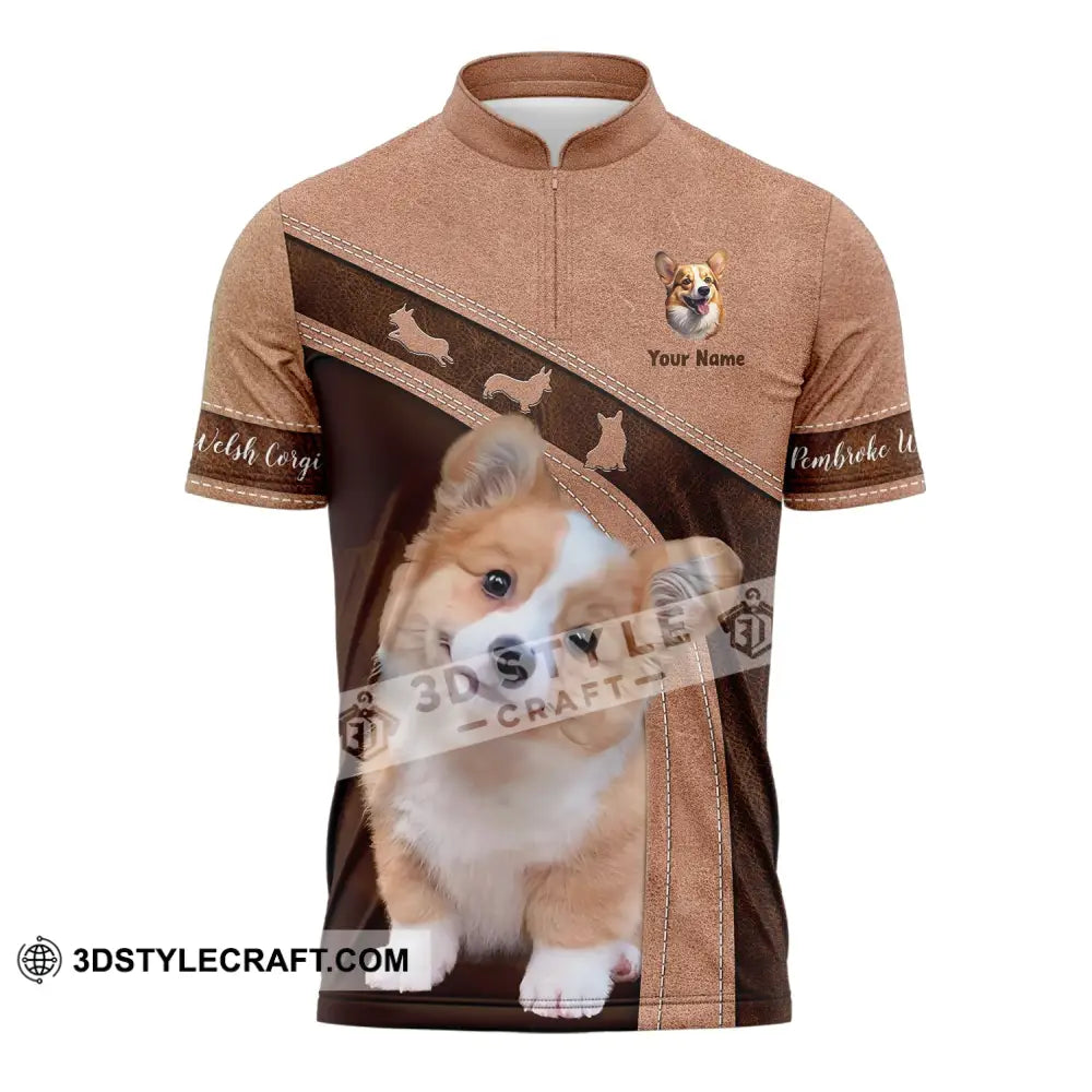 Unisex Shirt Custom Name Corgi T-Shirt For Dog Lover Pet Apparel Zipper Polo / S T-Shirt