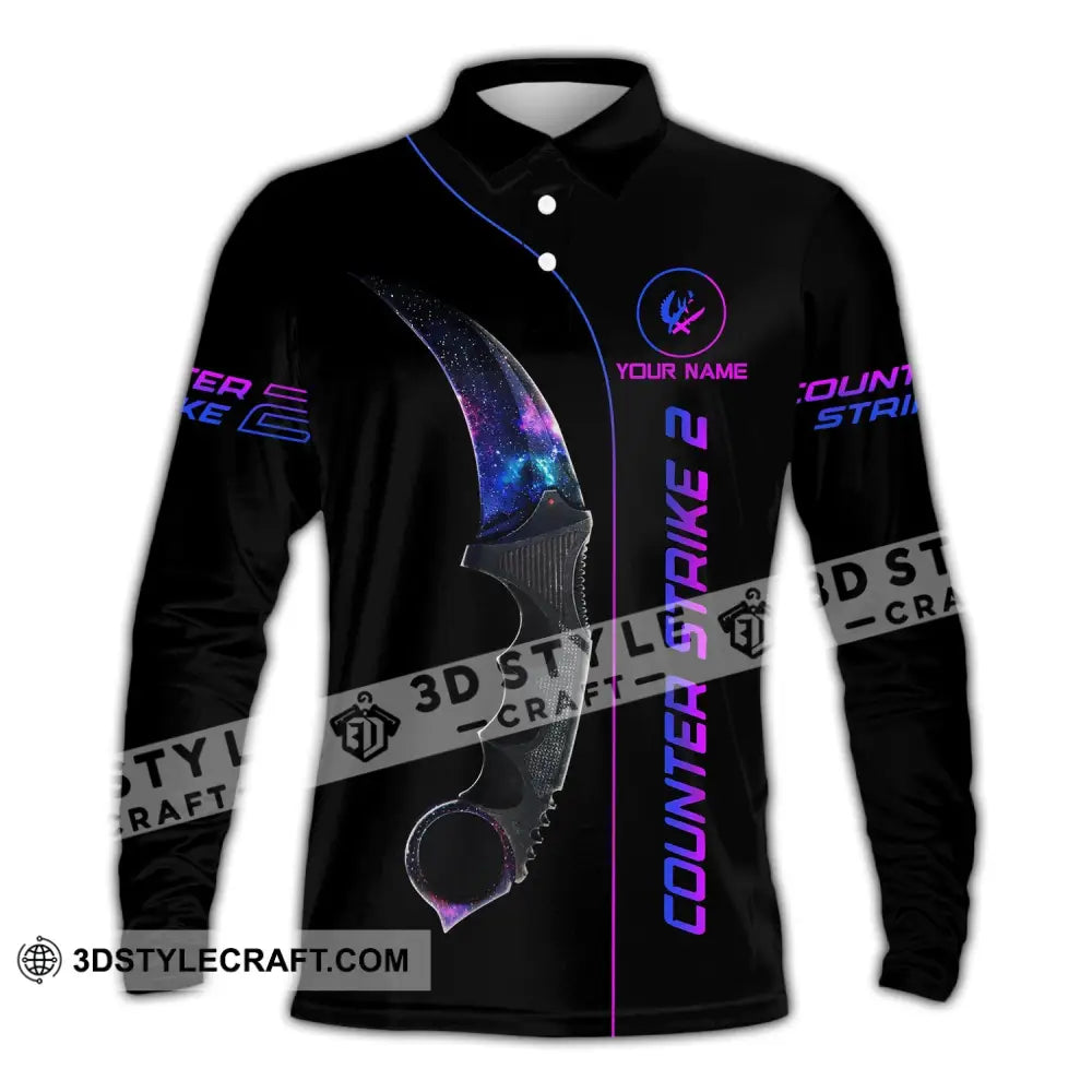 Unisex Shirt - Custom Name Counter Strike Galaxy Long Sleeve Polo / S T-Shirt