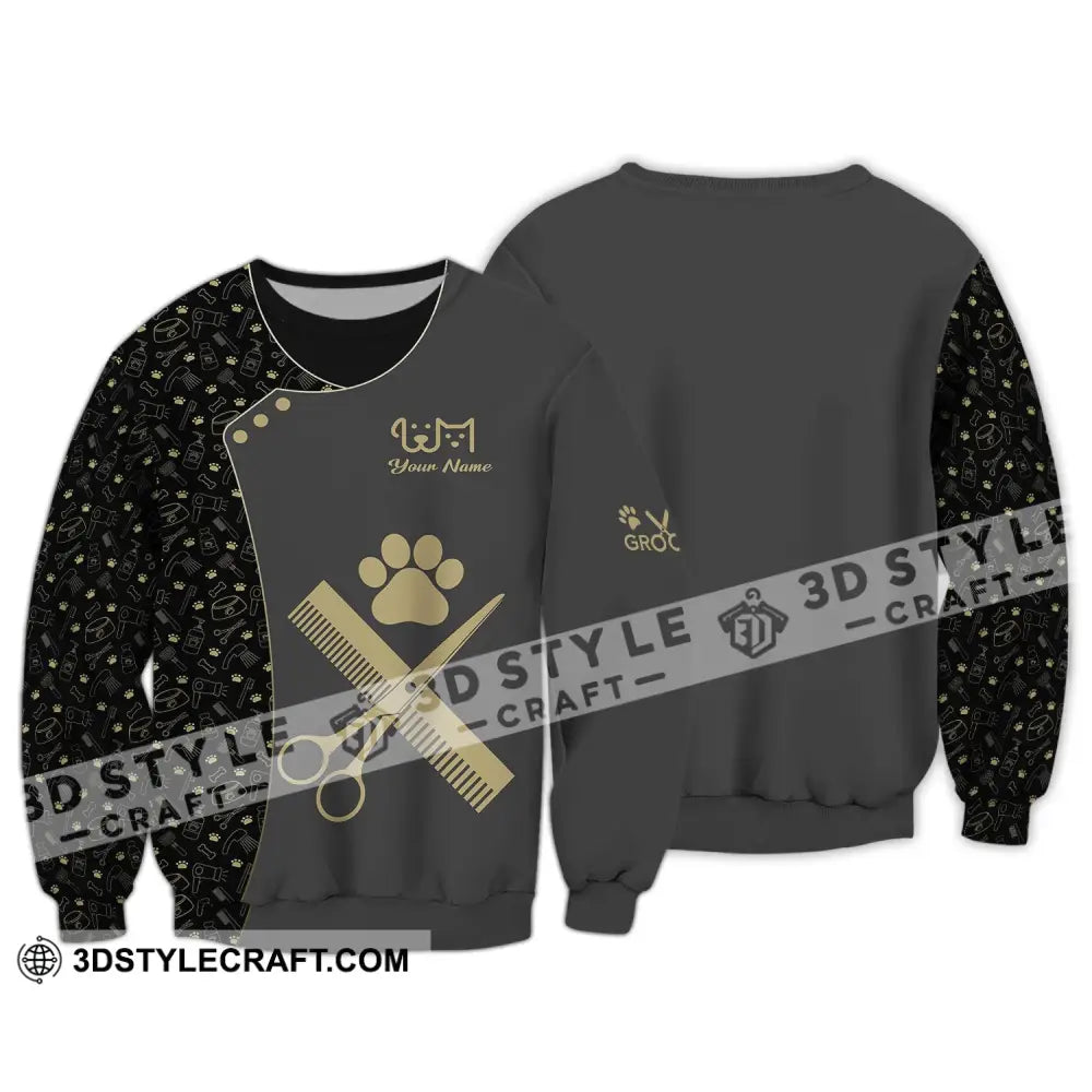 Unisex Shirt - Custom Name Dark For Pet Grooming Long Sleeve / S T-Shirt