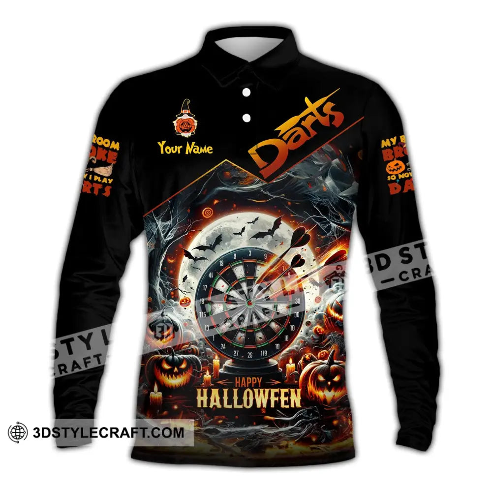 Unisex Shirt Custom Name Dart Halloween Darts T-Shirt Gift For Lover Gamer Long Sleeve Polo / S