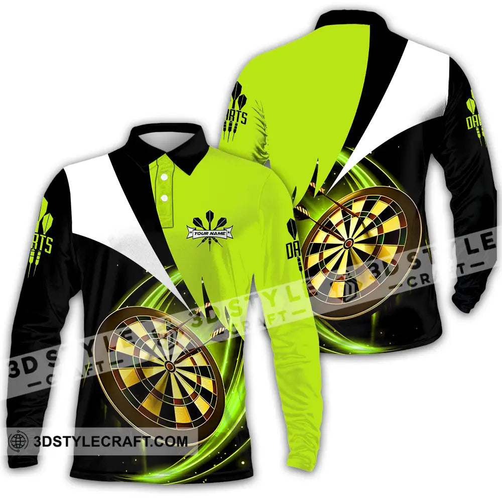 Unisex Shirt - Custom Name Darts Neon Long Sleeve Polo / S T-Shirt