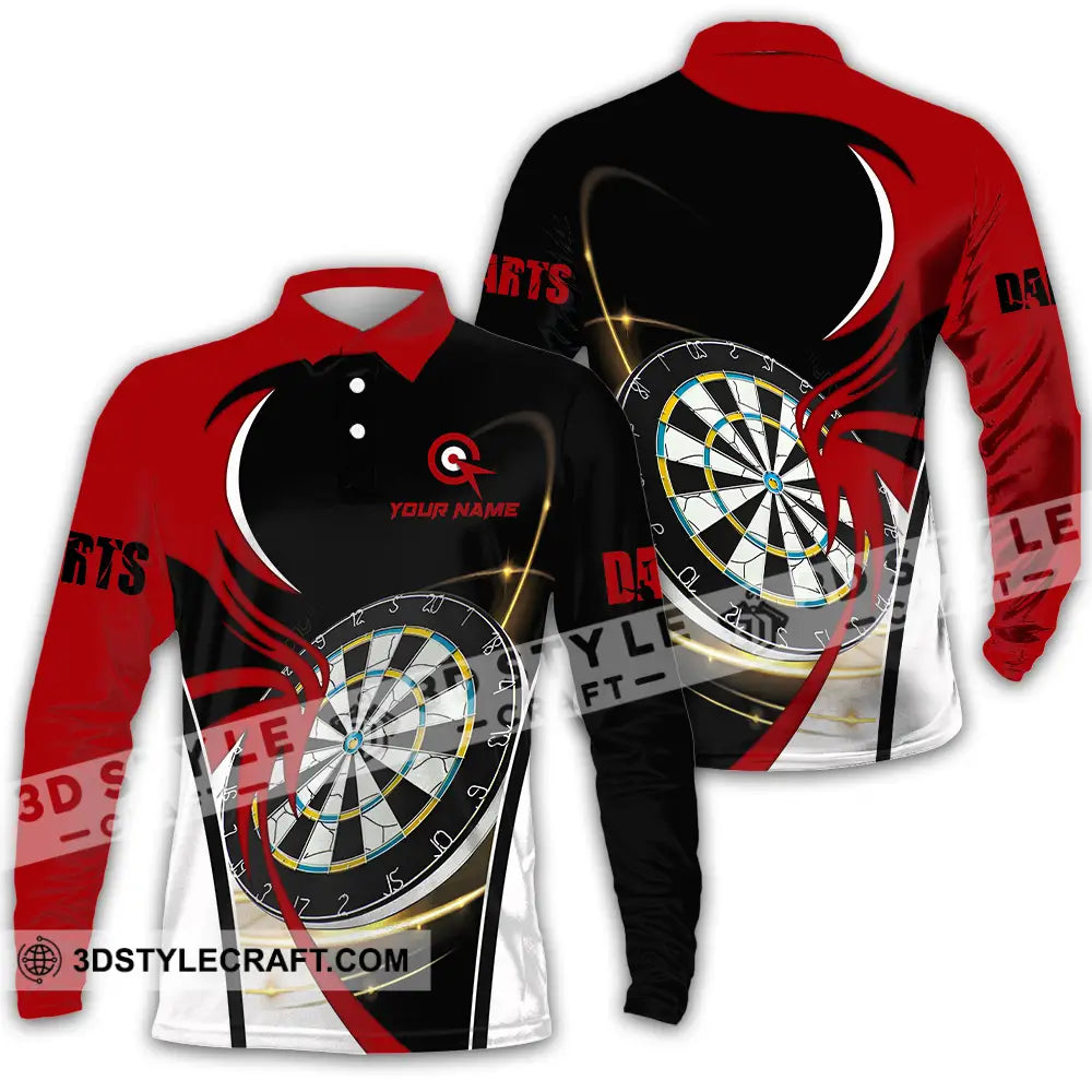 Unisex Shirt - Custom Name Darts Red Black White Long Sleeve Polo / S T-Shirt