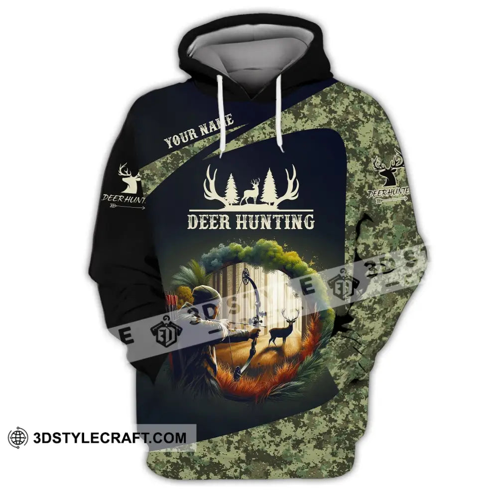 Unisex Shirt Custom Name Deer Hunter Hunting Polo Long Sleeve Animal T-Shirt Hoodie / S