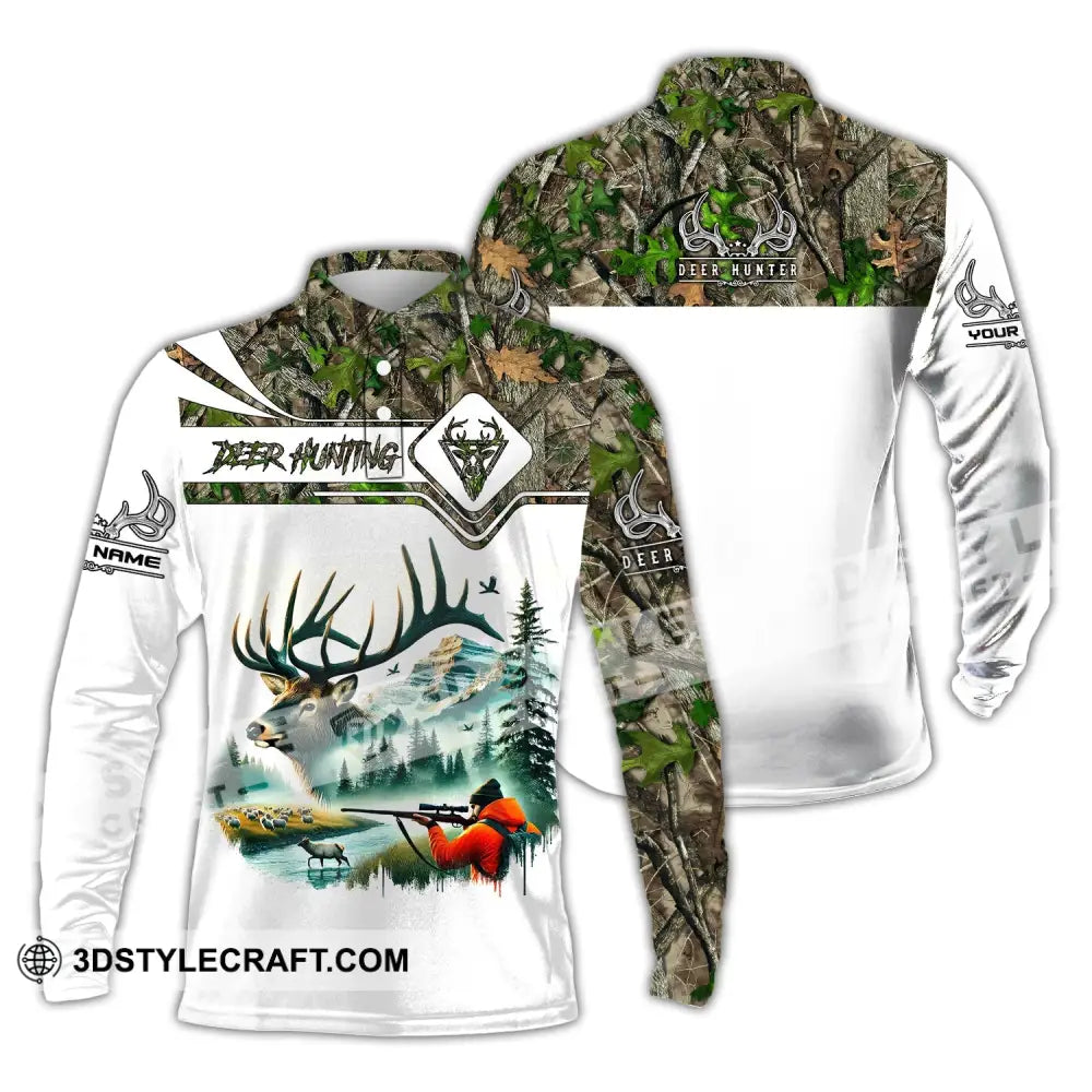 Unisex Shirt Custom Name Deer Hunter Hunting Polo Long Sleeve Animal T-Shirt / S T-Shirt