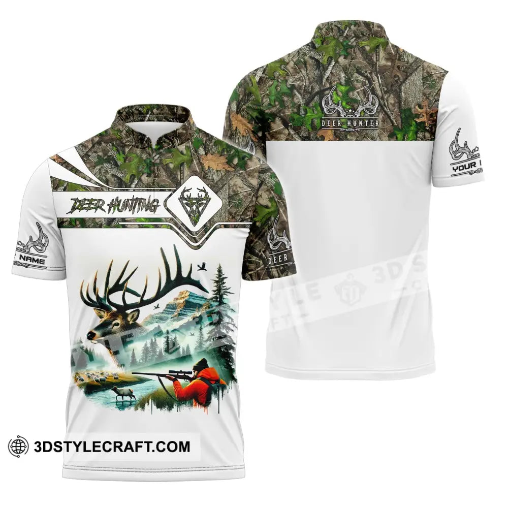 Unisex Shirt Custom Name Deer Hunter Hunting Polo Long Sleeve Animal T-Shirt Zipper / S T-Shirt