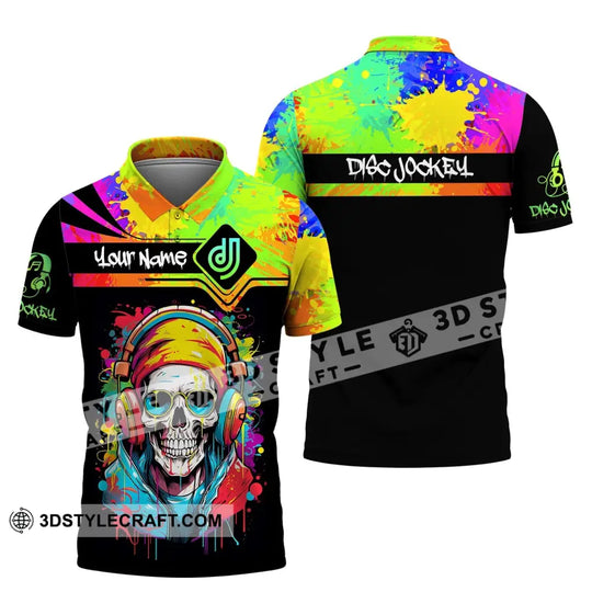 Unisex Shirt, Custom Name Disc Jockey Shirt, DJ Skull Hoodie Shirt Polo Long Sleeve, Gift for DJ style option 4