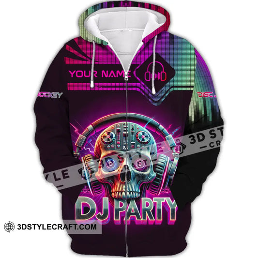 Unisex Shirt Custom Name Disc Jockey Dj Skull Hoodie Polo Long Sleeve Gift For Zipper / S T-Shirt