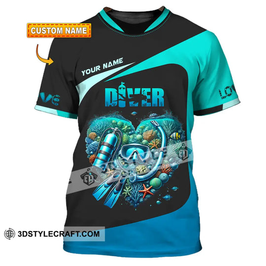 Unisex Shirt, Custom Name Diving Shirt, Gift for Diver style option 1