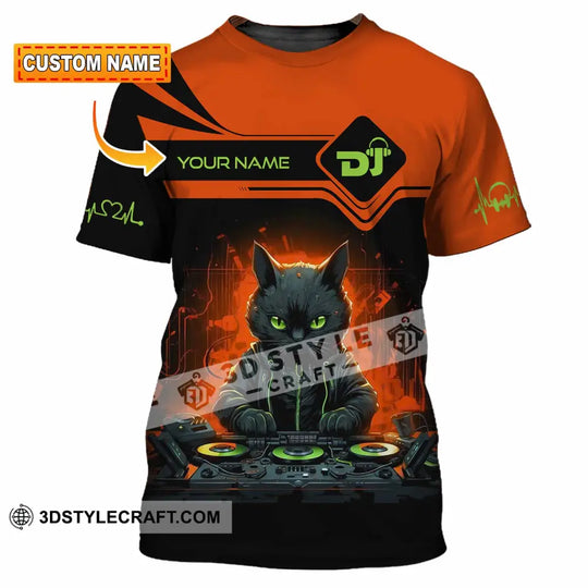 Unisex Shirt, Custom Name DJ Cat Shirt, DJ Hoodie Shirt Polo Long Sleeve Shirt style option 1